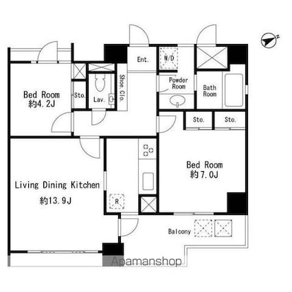 吉祥寺東急アパートメント[2LDK/65.49m2]の間取図