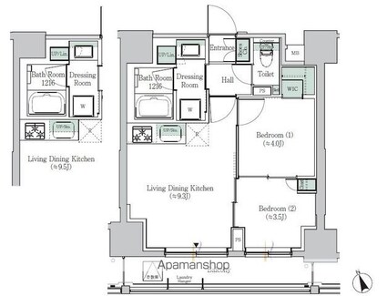 ＯＮＥ　ＲＯＯＦ　ＲＥＳＩＤＥＮＣＥ　ＡＳＡＫＵＳＡＢＡＳＨＩ[2DK/40.19m2]の間取図