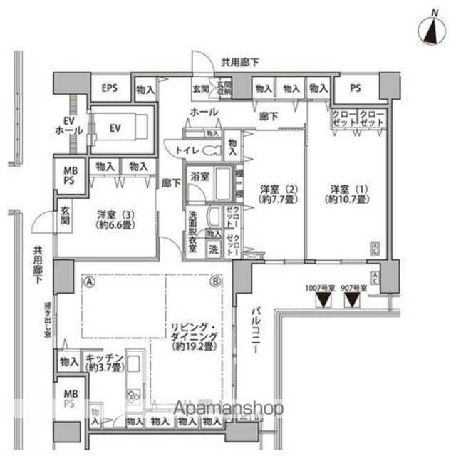 東雲キャナルコートＣＯＤＡＮ１７号棟[3LDK/124.81m2]の間取図