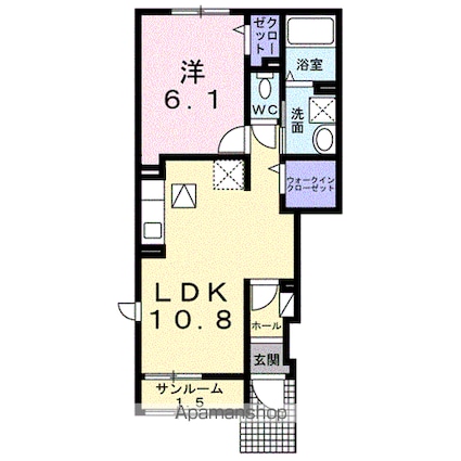 プリムヴェールＢ[1LDK/43.61m2]の間取図
