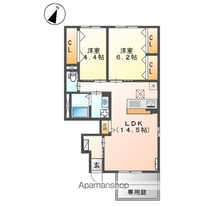 広島県福山市駅家町大字万能倉[2LDK/59.03m2]の間取図