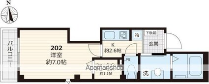 ビューノ江原[1K/25.94m2]の間取図