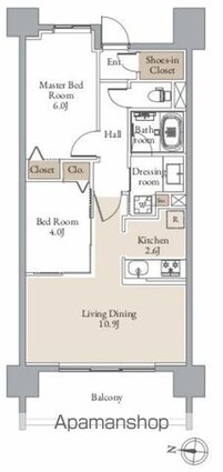 レジディア仙台北四番丁プレイス[2LDK/53.91m2]の間取図
