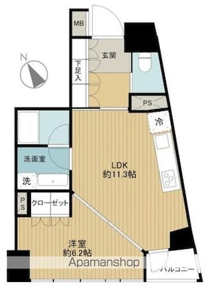 東京都新宿区富久町[1LDK/41m2]の間取図