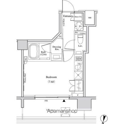 ザ・パークハビオ代々木[1R/24.1m2]の間取図