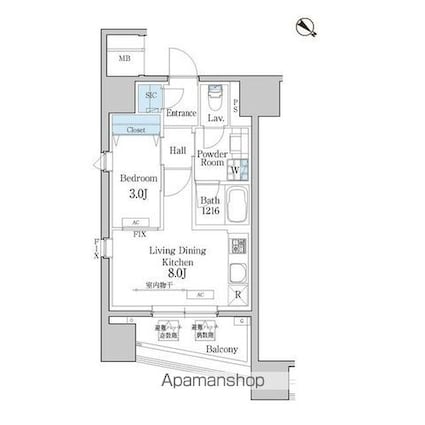 デュオフラッツ池尻大橋[1LDK/31.72m2]の間取図