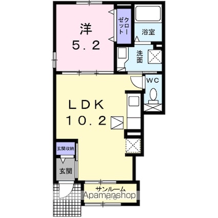 サニーウェル鎌田[1LDK/40.02m2]の間取図