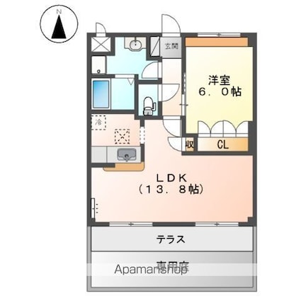 ボンヌ　シャンス[1LDK/45.36m2]の間取図