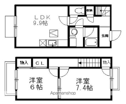 滋賀県長浜市小堀町[2LDK/59.62m2]の間取図