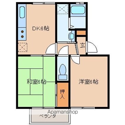 宮城県仙台市太白区西多賀３丁目[2DK/42.08m2]の間取図