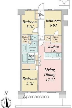 東京都武蔵野市境２丁目[3LDK/72m2]の間取図
