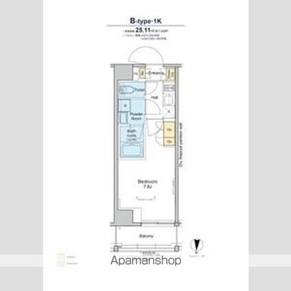 プラウドフラット亀戸[1K/25.11m2]の間取図