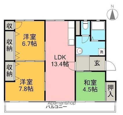 カーサ秦泉寺[3LDK/76.44m2]の間取図