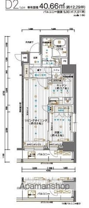 メインステージ神田須田町[1LDK/40.66m2]の間取図