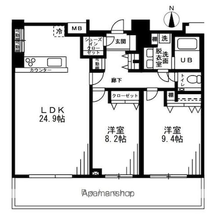 レジディア西麻布[2LDK/98.76m2]の間取図