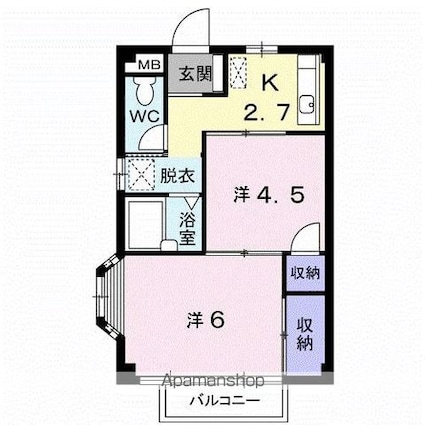 エルディム大谷[2K/32.7m2]の間取図