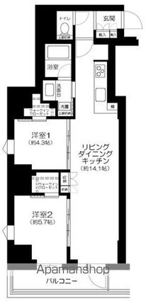サンウッドフラッツ新宿四谷三丁目[2LDK/56.63m2]の間取図