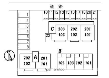 ディアス松縄Ｂ棟[1LDK/52.9m2]の配置図