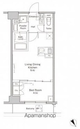 プラウドフラット渋谷富ヶ谷[1LDK/34.2m2]の間取図