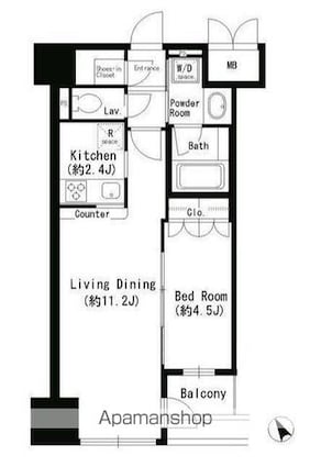エスティメゾン四谷坂町（旧ジェイフラッツ）[1LDK/42.19m2]の間取図