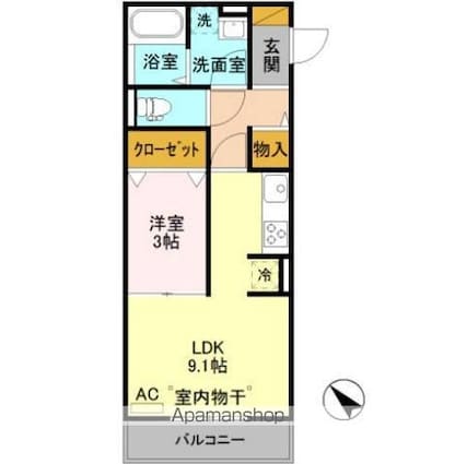 ミルアモールＥ[1LDK/33.75m2]の間取図
