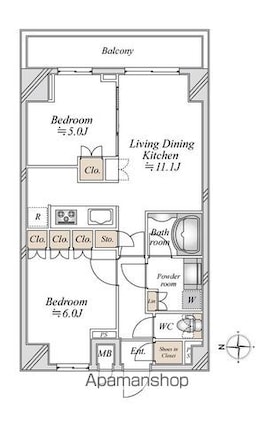 アーバンパーク浅草[2LDK/50.74m2]の間取図