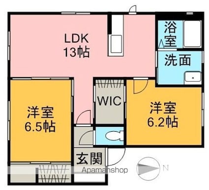 ハーミテージ　Ｃ棟[2LDK/61.6m2]の間取図