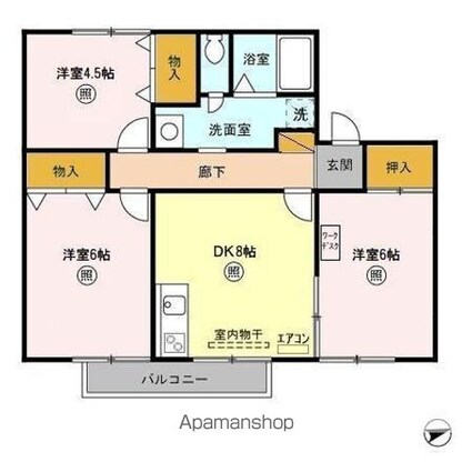 プレミール東郷　Ａ[3DK/60.95m2]の間取図