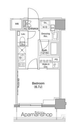 ザ・パークハビオ住吉[1K/25.53m2]の間取図