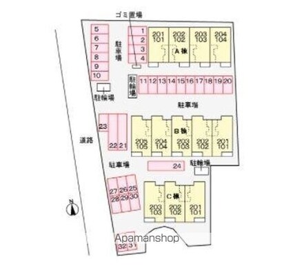 クラール飯田町Ａ[2LDK/58.64m2]の配置図
