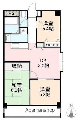 ディアコート茜[3DK/57.64m2]の間取図