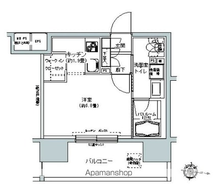 パークキューブ板橋本町[1K/25.12m2]の間取図