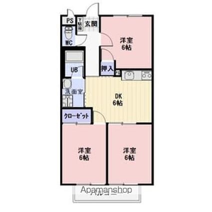 Ｓｕｒｐｌｕｓ　Ｔｈｒｅｅハイマート明金Ｂ[3DK/54.65m2]の間取図