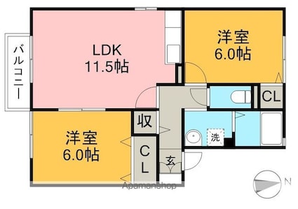マーブル土佐[2LDK/53.76m2]の間取図