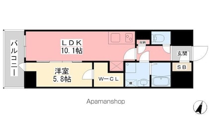 ルミナス勝山東[1LDK/42.91m2]の間取図