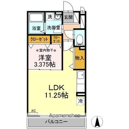 ｃｌｏｖｅｒ　Ａ棟[1LDK/37.53m2]の間取図
