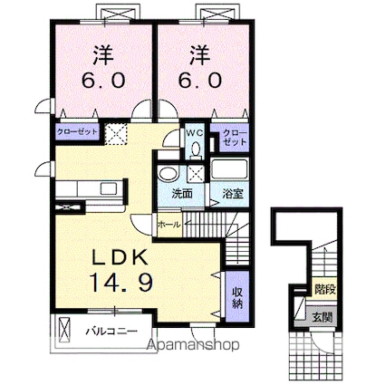 アルコバレーノⅢ[2LDK/62.28m2]の間取図