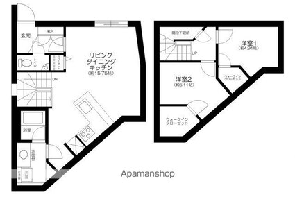 東京都文京区春日１丁目[2LDK/68.77m2]の間取図