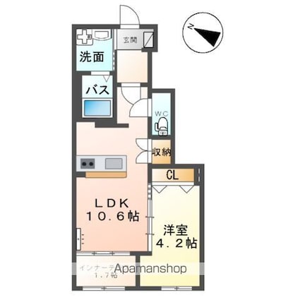 オプレント芳賀[1LDK/42.15m2]の間取図