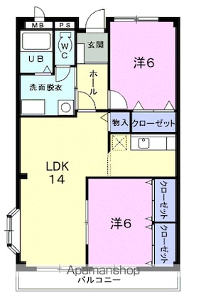 ハイツリュミエール[2LDK/63.63m2]の間取図