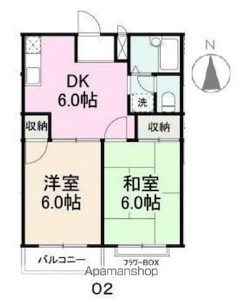 香川県高松市上福岡町[2DK/45.36m2]の間取図