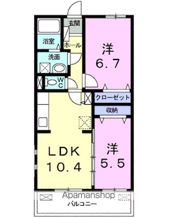 宮城県石巻市新橋[2LDK/55.18m2]の間取図