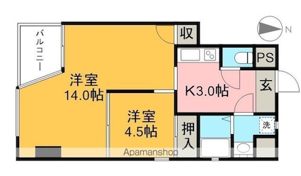 ＨＡＢＩＴ　北棟[2K/46.45m2]の間取図