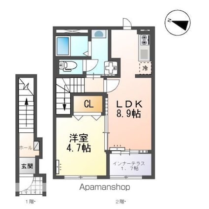 サクラローレル[1LDK/42.34m2]の間取図