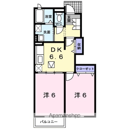 ヴィラ有ノ木[2DK/44.67m2]の間取図