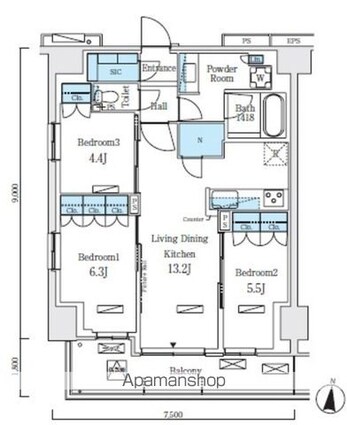 ロイヤルパークス赤羽ノース[3LDK/70m2]の間取図