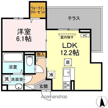 ＣｏｕＲ１８高宮Ｗ[1LDK/44.5m2]の間取図