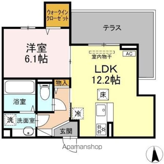 ＣｏｕＲ１８高宮Ｗ[1LDK/44.5m2]の間取図