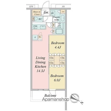 ブランシエスタ目黒中央町[2LDK/52.72m2]の間取図