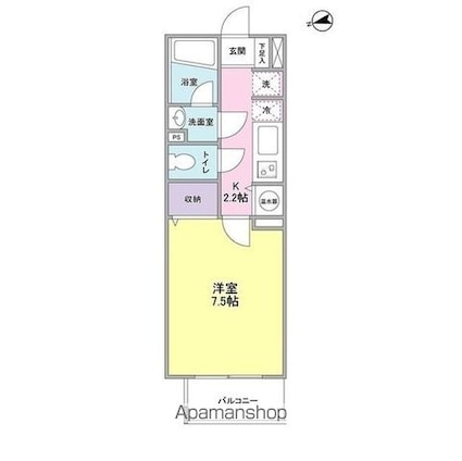 ベルク城山弐番館[1K/25.8m2]の間取図